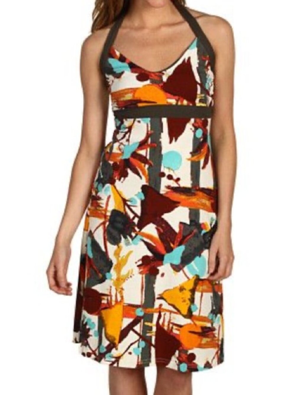 Patagonia Iliana Halter Dress River Queen Brown Organic Cotton Stretch Medium